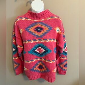 Vintage Nuovo Pink Aztec Tribal Ramie Cotton Sweater Size L Apres ski